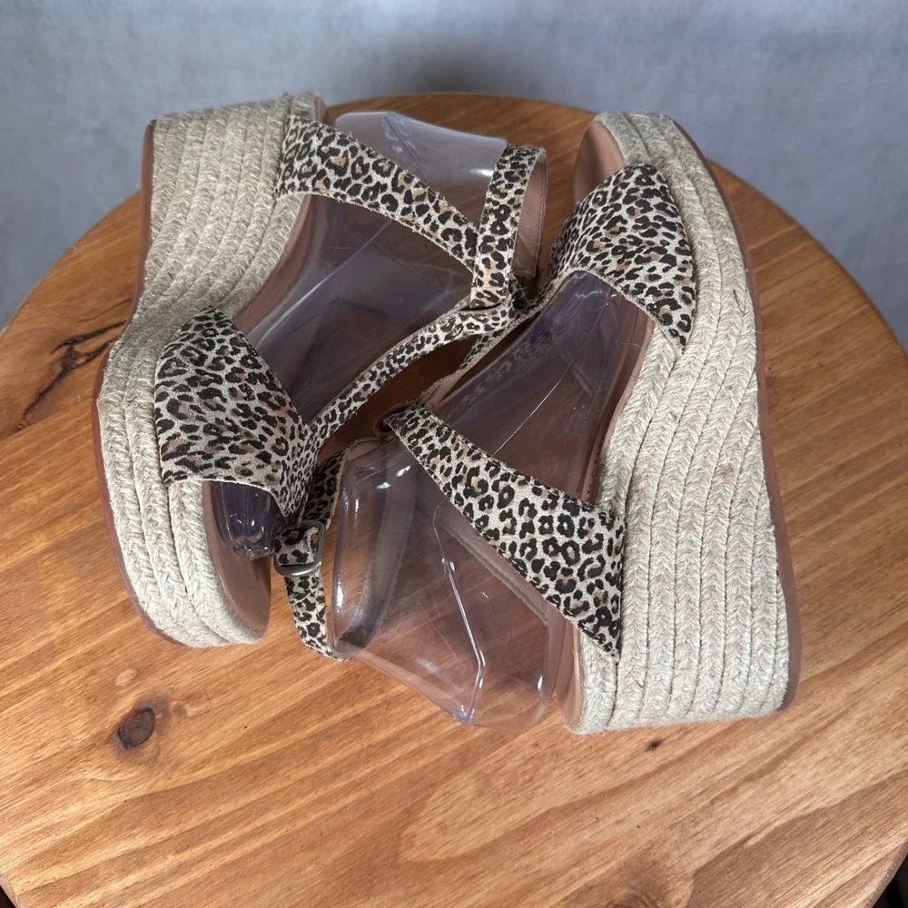 Lucky Brand Valki Wedge Sandals Womens 7M Leopard Print Good Espadrille